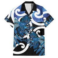 Piwakawaka New Zealand Matariki Family Matching Off The Shoulder Long Sleeve Dress and Hawaiian Shirt Maori New Year Silver Fern Blue Galaxy LT14 Dad's Shirt - Short Sleeve Blue - Polynesian Pride