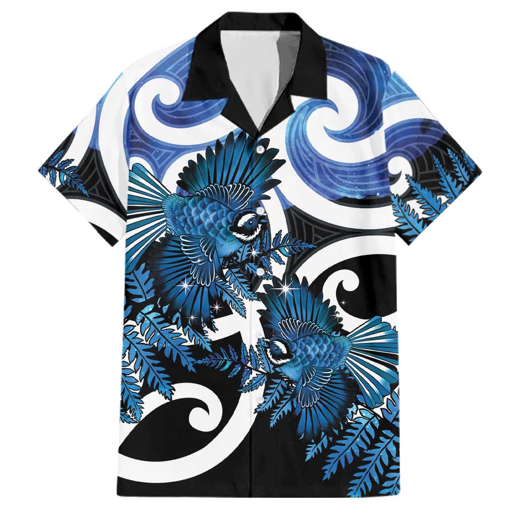 Piwakawaka New Zealand Matariki Family Matching Off Shoulder Maxi Dress and Hawaiian Shirt Maori New Year Silver Fern Blue Galaxy LT14 Dad's Shirt - Short Sleeve Blue - Polynesian Pride