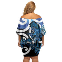 Piwakawaka New Zealand Matariki Family Matching Off Shoulder Short Dress and Hawaiian Shirt Maori New Year Silver Fern Blue Galaxy LT14 - Polynesian Pride