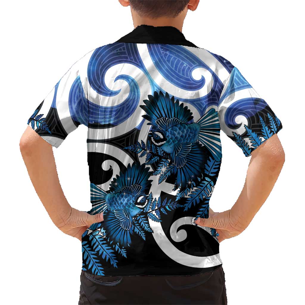 Piwakawaka New Zealand Matariki Family Matching Puletasi and Hawaiian Shirt Maori New Year Silver Fern Blue Galaxy LT14 - Polynesian Pride