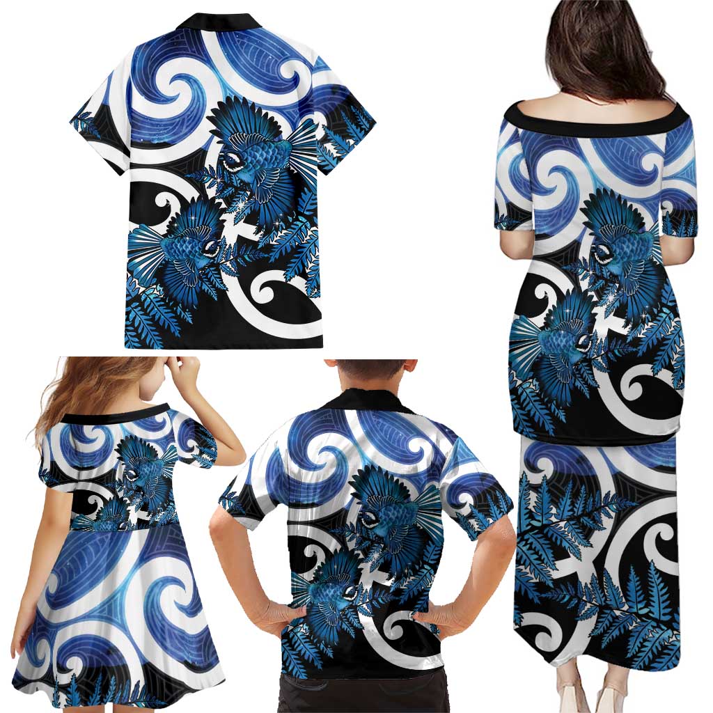 Piwakawaka New Zealand Matariki Family Matching Puletasi and Hawaiian Shirt Maori New Year Silver Fern Blue Galaxy LT14 - Polynesian Pride