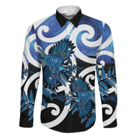 Piwakawaka New Zealand Matariki Family Matching Puletasi and Hawaiian Shirt Maori New Year Silver Fern Blue Galaxy LT14 Dad's Shirt - Long Sleeve Blue - Polynesian Pride