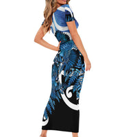 Piwakawaka New Zealand Matariki Family Matching Short Sleeve Bodycon Dress and Hawaiian Shirt Maori New Year Silver Fern Blue Galaxy LT14 - Polynesian Pride