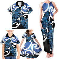 Piwakawaka New Zealand Matariki Family Matching Tank Maxi Dress and Hawaiian Shirt Maori New Year Silver Fern Blue Galaxy LT14 - Polynesian Pride