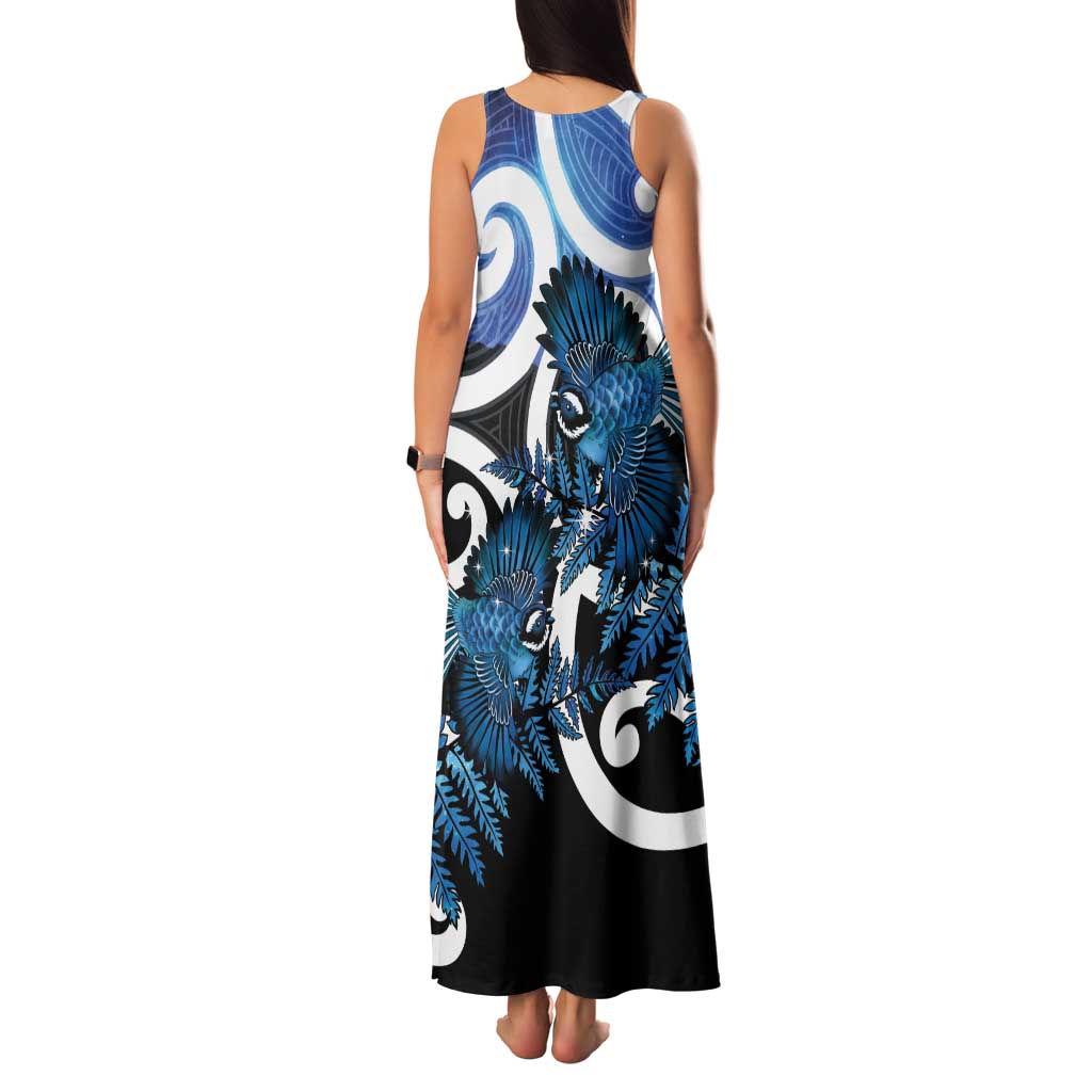 Piwakawaka New Zealand Matariki Family Matching Tank Maxi Dress and Hawaiian Shirt Maori New Year Silver Fern Blue Galaxy LT14 - Polynesian Pride
