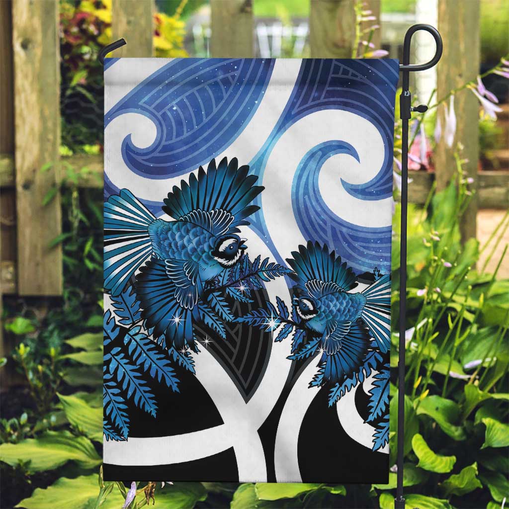Piwakawaka New Zealand Matariki Garden Flag Maori New Year Silver Fern Blue Galaxy LT14 Garden Flag Blue - Polynesian Pride
