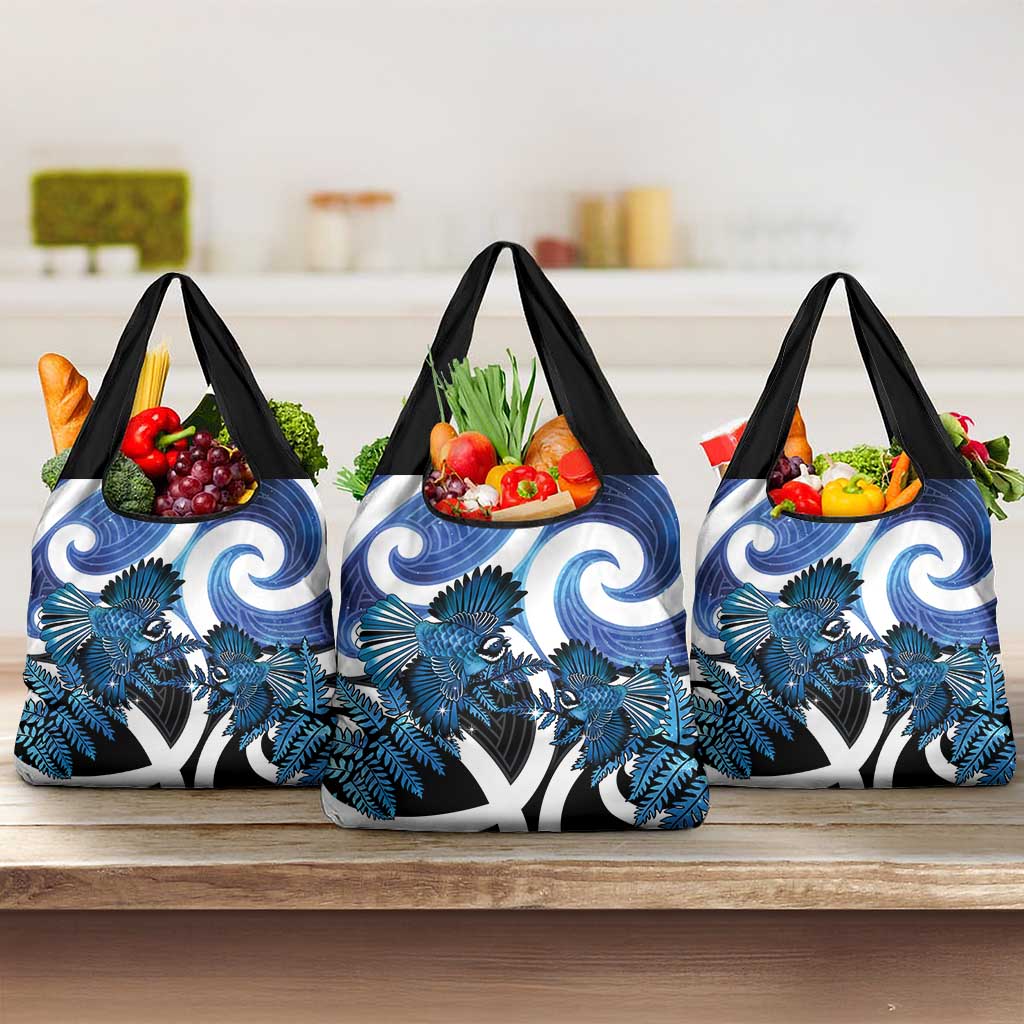 Piwakawaka New Zealand Matariki Grocery Bag Maori New Year Silver Fern Blue Galaxy