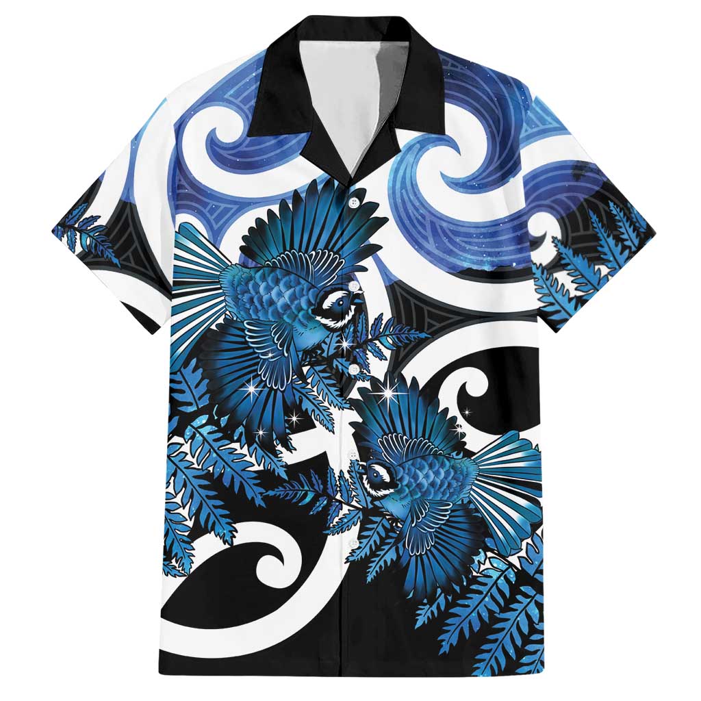 Piwakawaka New Zealand Matariki Hawaiian Shirt Maori New Year Silver Fern Blue Galaxy