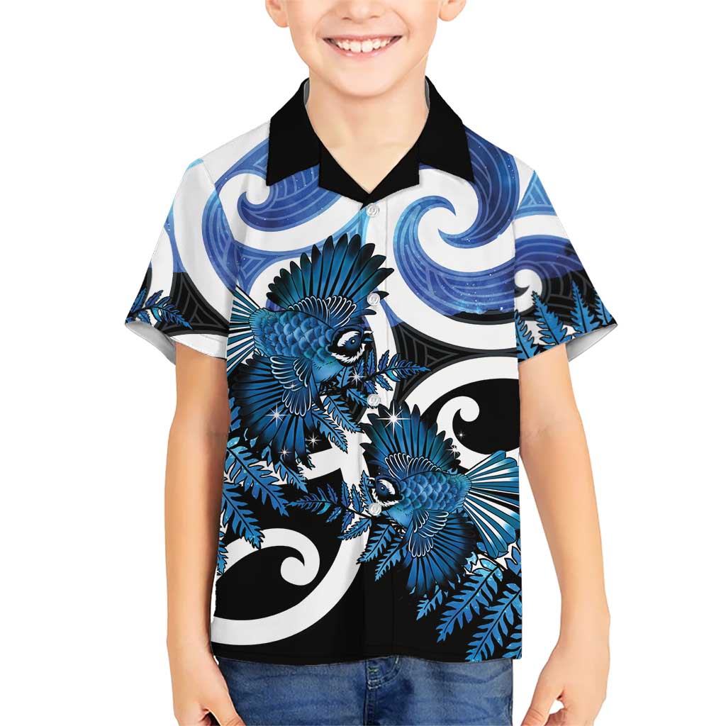 Piwakawaka New Zealand Matariki Hawaiian Shirt Maori New Year Silver Fern Blue Galaxy LT14 - Polynesian Pride