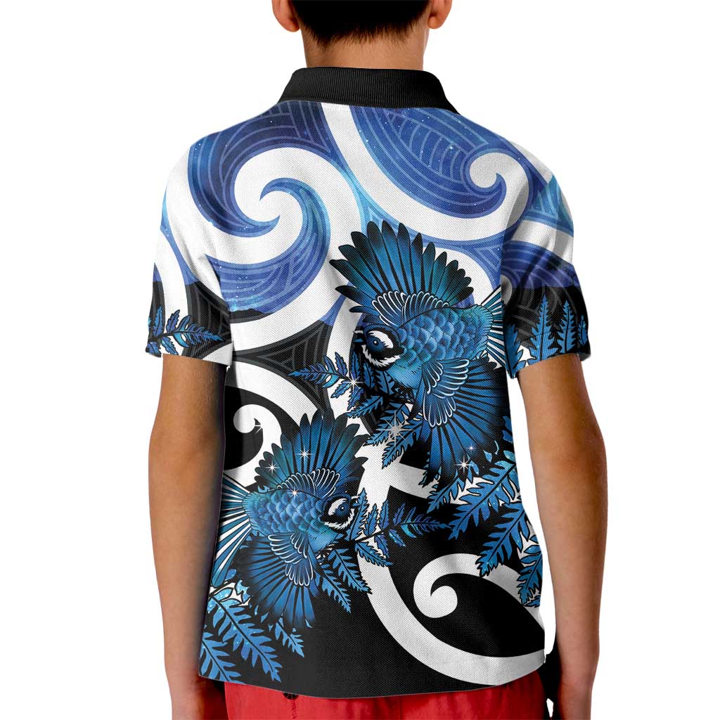 Piwakawaka New Zealand Matariki Kid Polo Shirt Maori New Year Silver Fern Blue Galaxy LT14 - Polynesian Pride