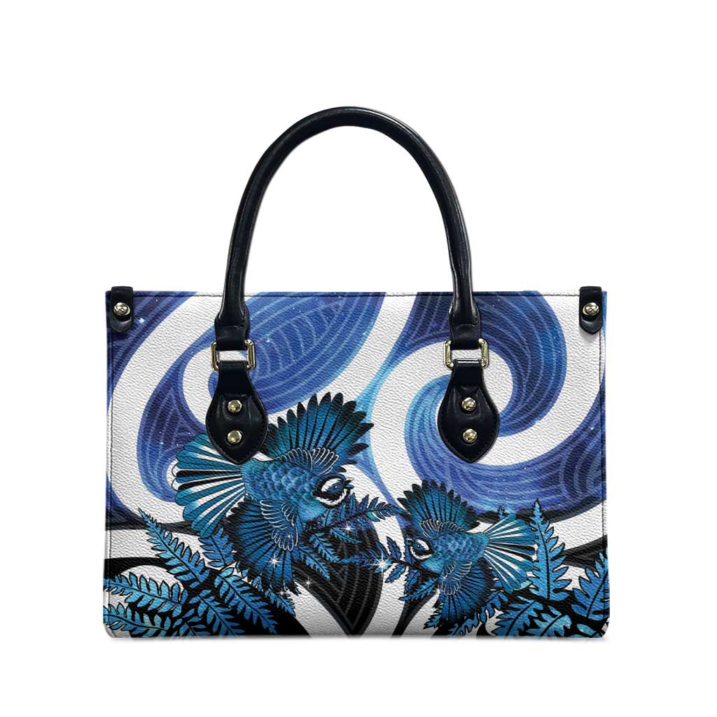 Piwakawaka New Zealand Matariki Leather Bag Maori New Year Silver Fern Blue Galaxy