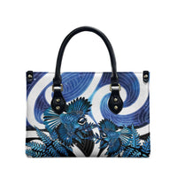 Piwakawaka New Zealand Matariki Leather Bag Maori New Year Silver Fern Blue Galaxy