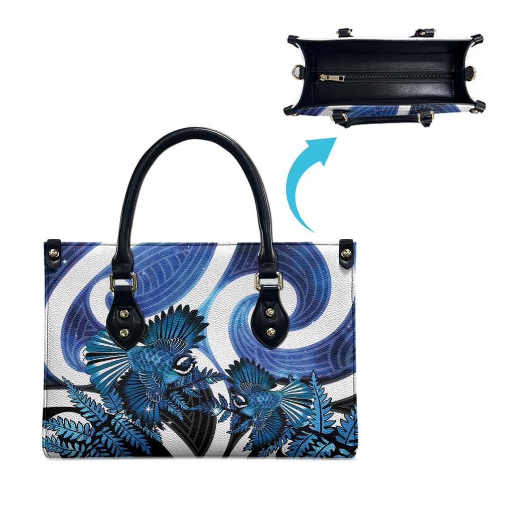 Piwakawaka New Zealand Matariki Leather Bag Maori New Year Silver Fern Blue Galaxy