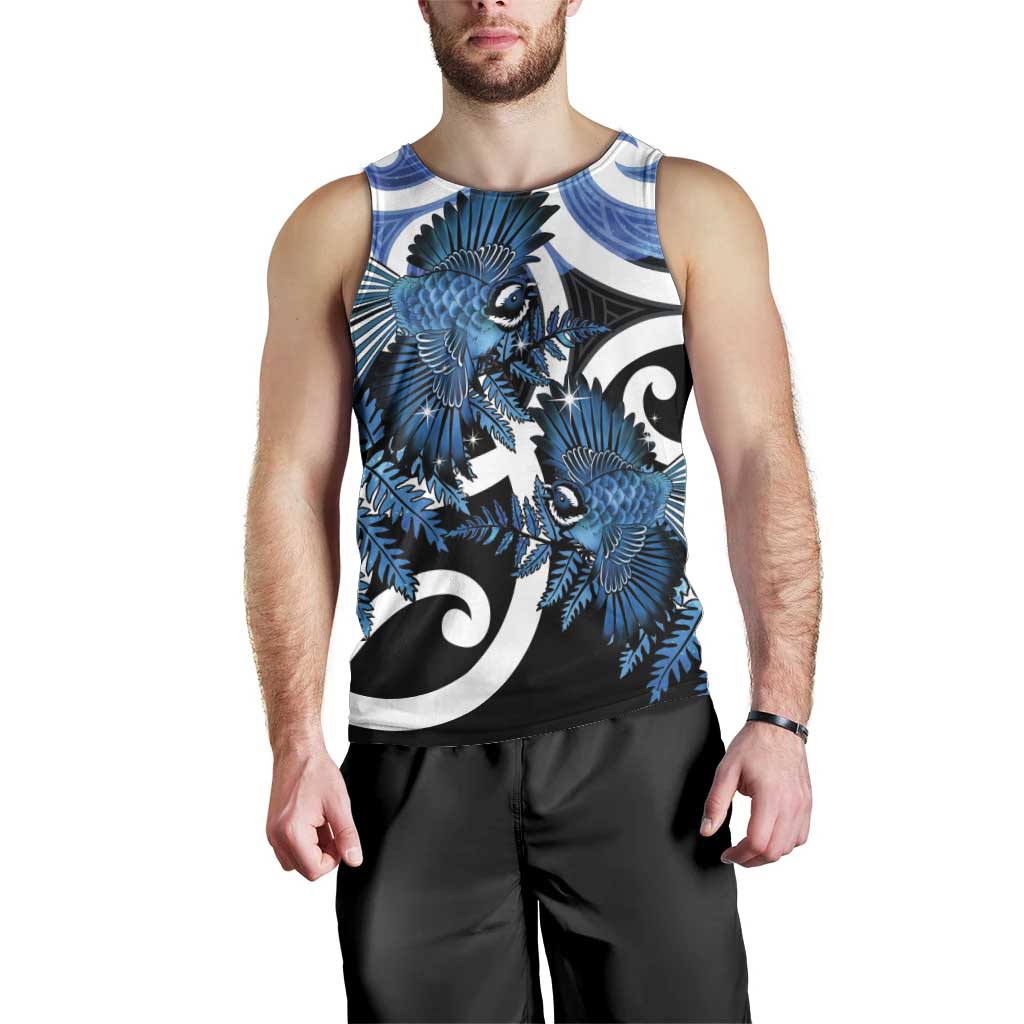 Piwakawaka New Zealand Matariki Men Tank Top Maori New Year Silver Fern Blue Galaxy