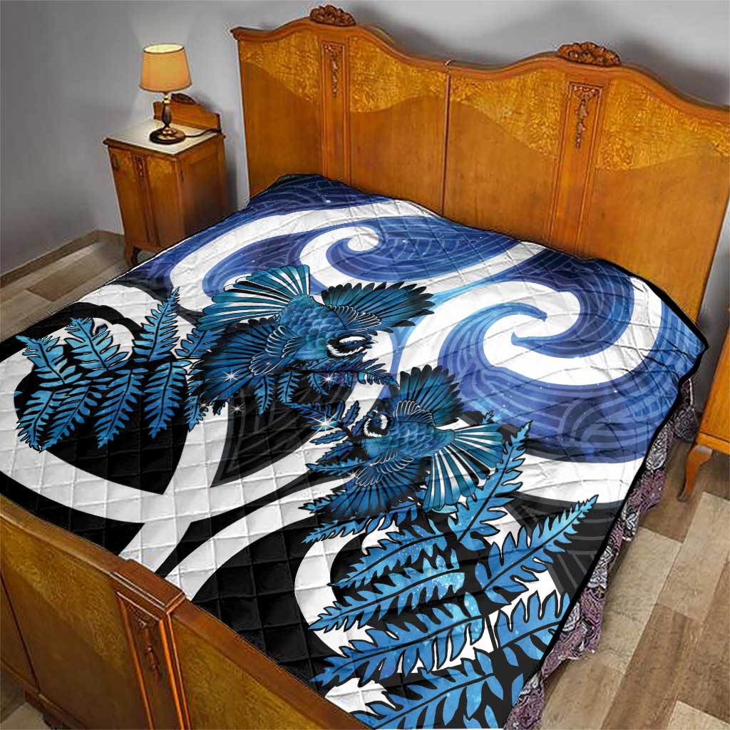 Piwakawaka New Zealand Matariki Quilt Maori New Year Silver Fern Blue Galaxy