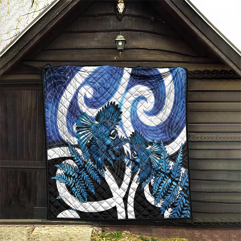 Piwakawaka New Zealand Matariki Quilt Maori New Year Silver Fern Blue Galaxy