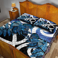 Piwakawaka New Zealand Matariki Quilt Bed Set Maori New Year Silver Fern Blue Galaxy
