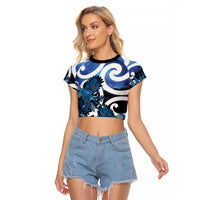 Piwakawaka New Zealand Matariki Raglan Cropped T Shirt Maori New Year Silver Fern Blue Galaxy LT14 Female Blue - Polynesian Pride