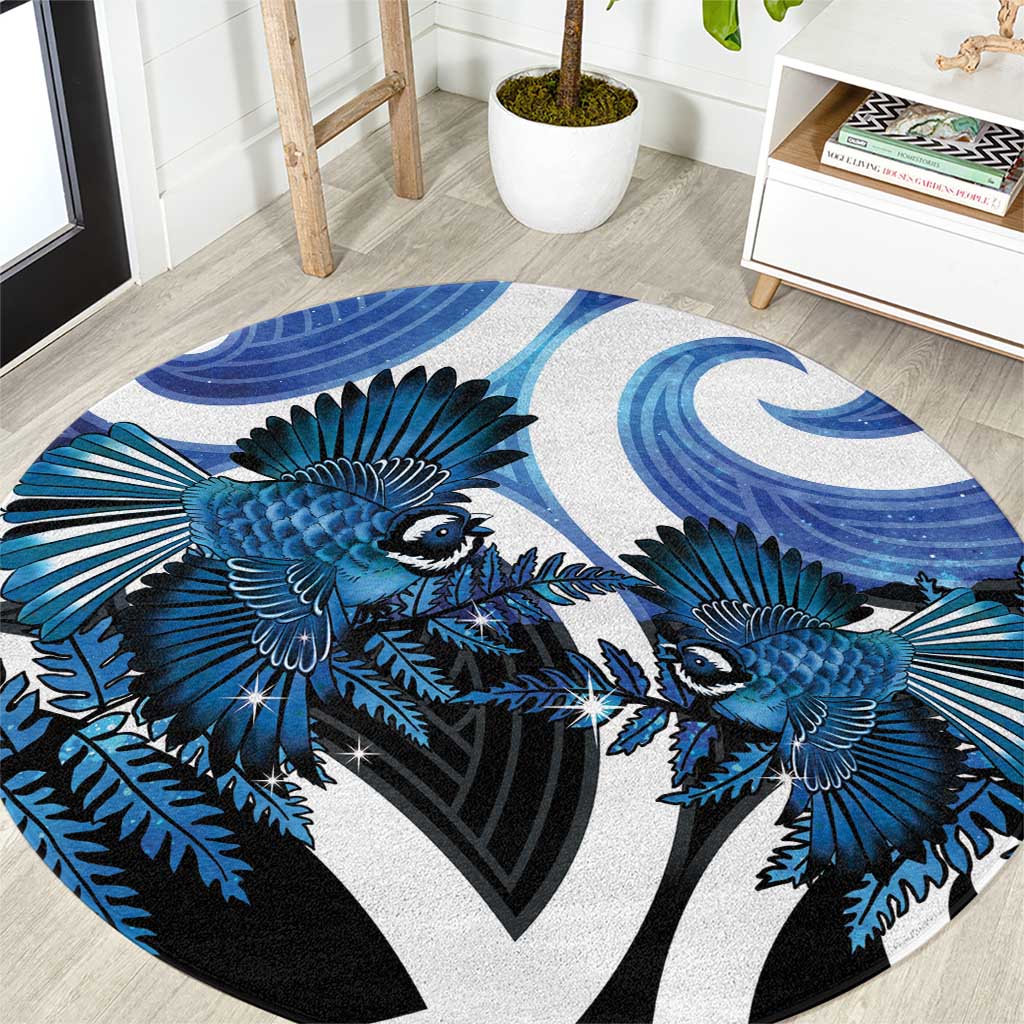 Piwakawaka New Zealand Matariki Round Carpet Maori New Year Silver Fern Blue Galaxy