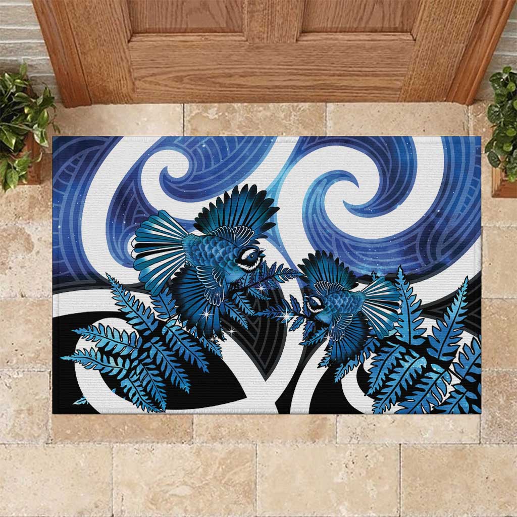 Piwakawaka New Zealand Matariki Rubber Doormat Maori New Year Silver Fern Blue Galaxy