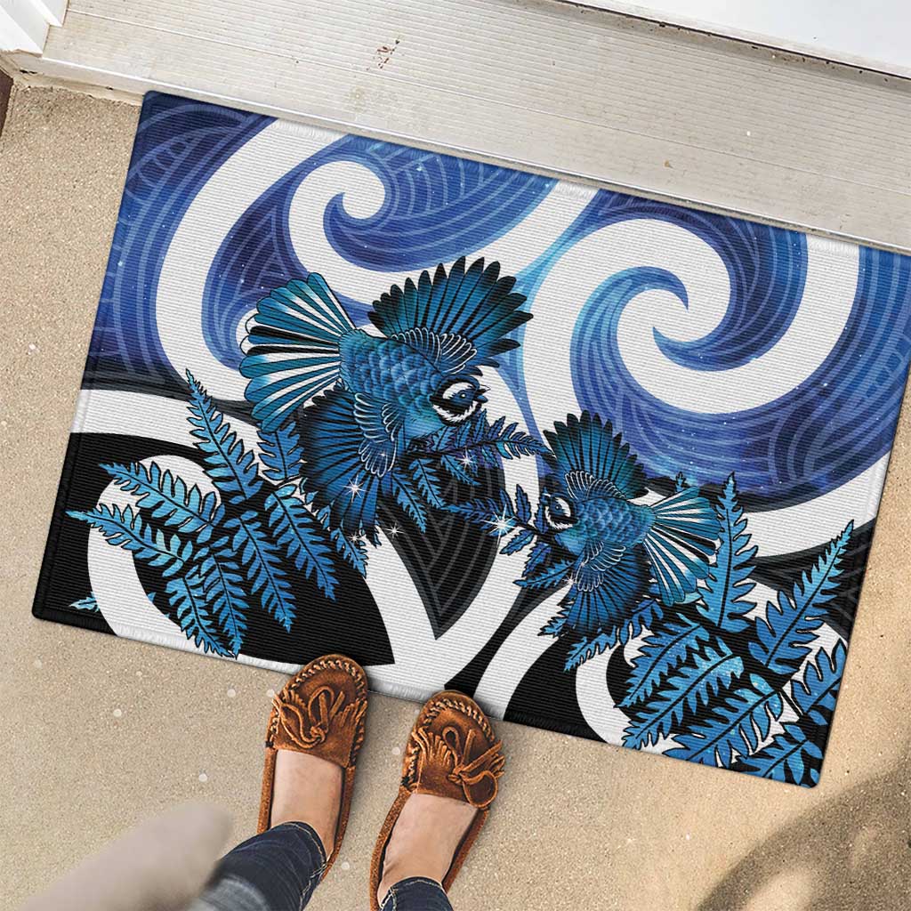 Piwakawaka New Zealand Matariki Rubber Doormat Maori New Year Silver Fern Blue Galaxy