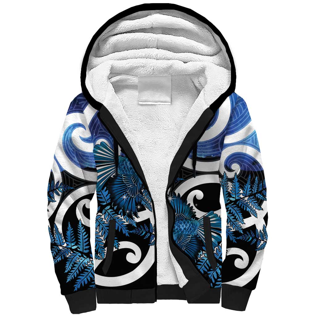 Piwakawaka New Zealand Matariki Sherpa Hoodie Maori New Year Silver Fern Blue Galaxy LT14 Unisex Blue - Polynesian Pride