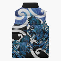 Piwakawaka New Zealand Matariki Sleeveless Puffer Jacket Maori New Year Silver Fern Blue Galaxy