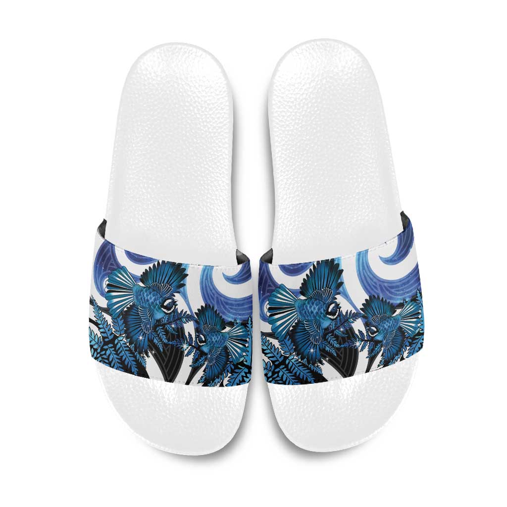 Piwakawaka New Zealand Matariki Slide Sandals Maori New Year Silver Fern Blue Galaxy