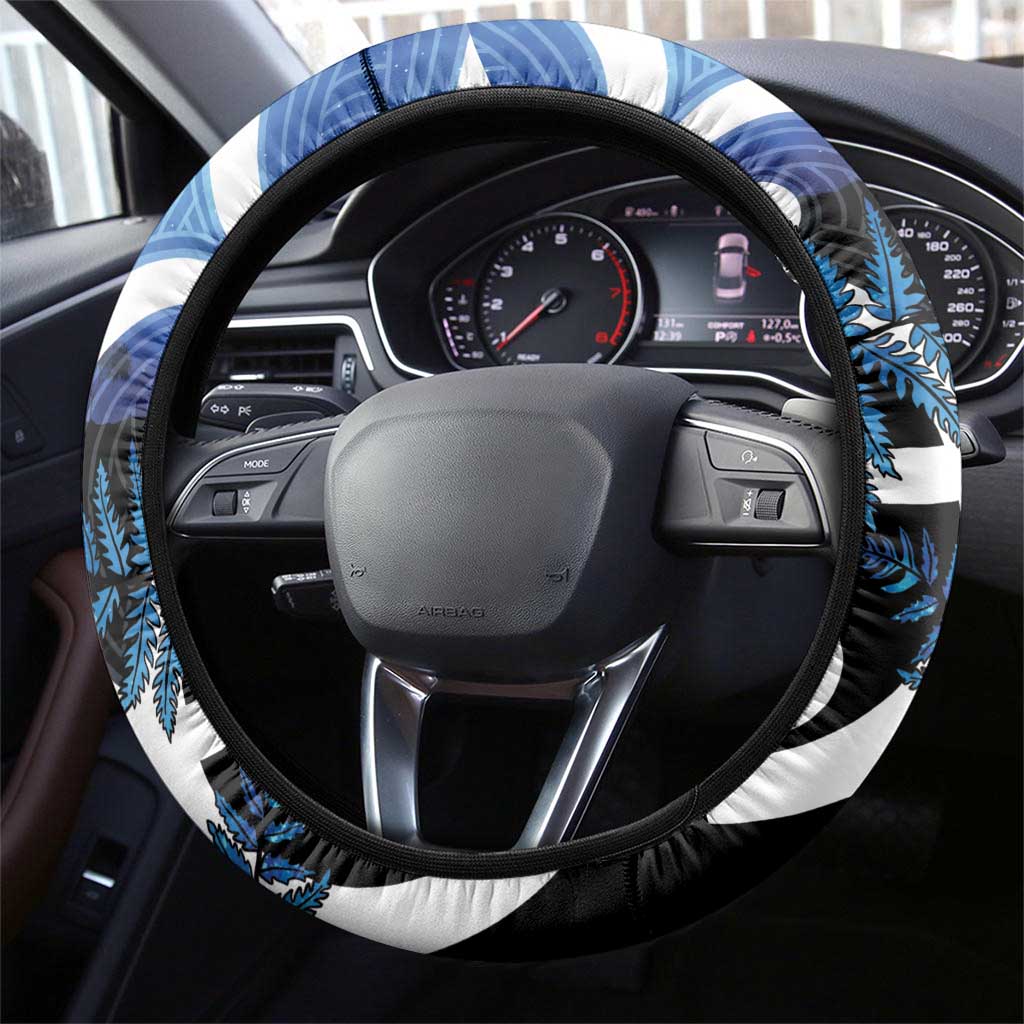 Piwakawaka New Zealand Matariki Steering Wheel Cover Maori New Year Silver Fern Blue Galaxy LT14 - Polynesian Pride