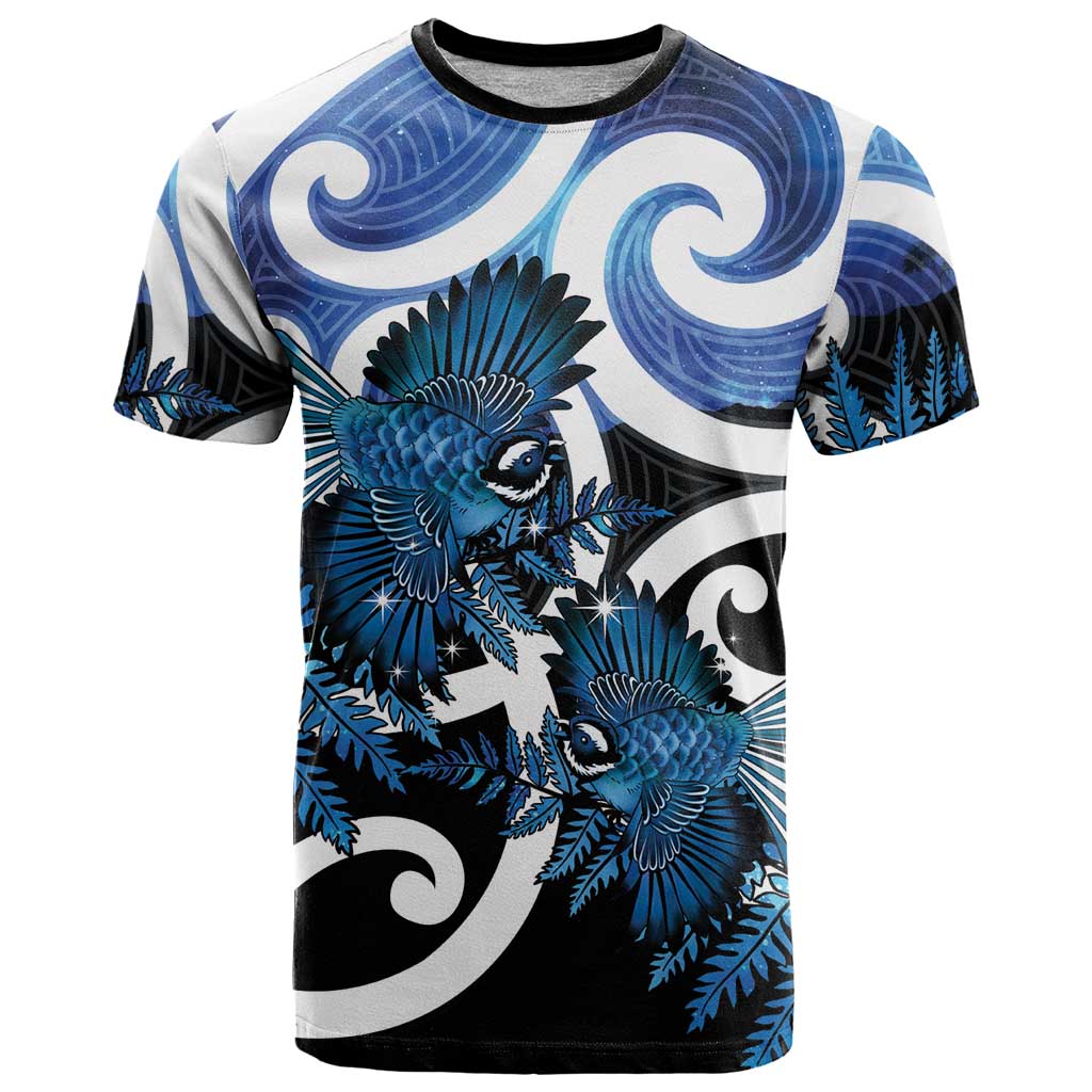 Piwakawaka New Zealand Matariki T Shirt Maori New Year Silver Fern Blue Galaxy LT14 Blue - Polynesian Pride