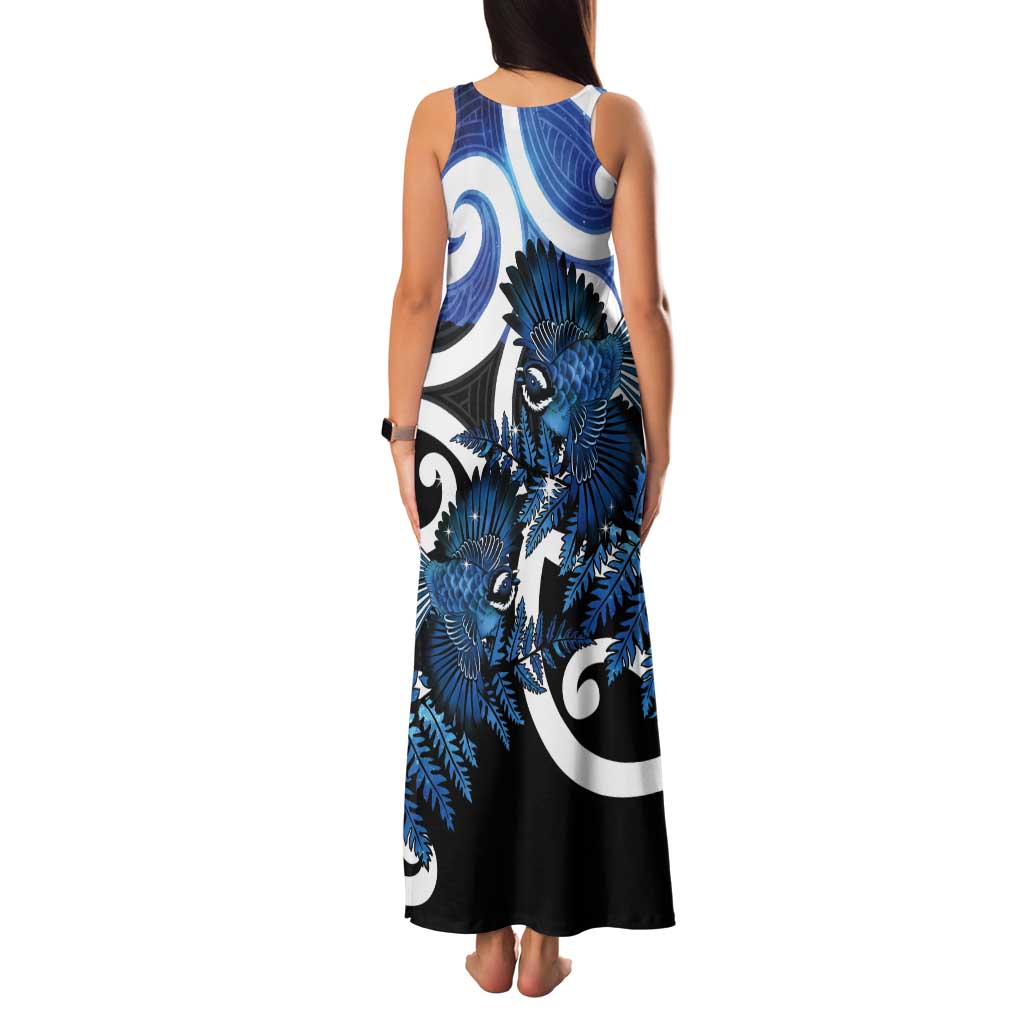 Piwakawaka New Zealand Matariki Tank Maxi Dress Maori New Year Silver Fern Blue Galaxy LT14 - Polynesian Pride