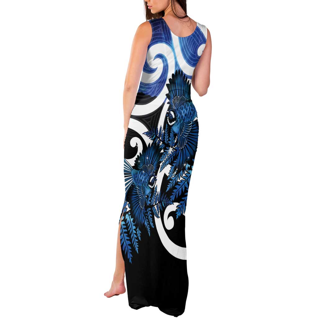 Piwakawaka New Zealand Matariki Tank Maxi Dress Maori New Year Silver Fern Blue Galaxy LT14 - Polynesian Pride