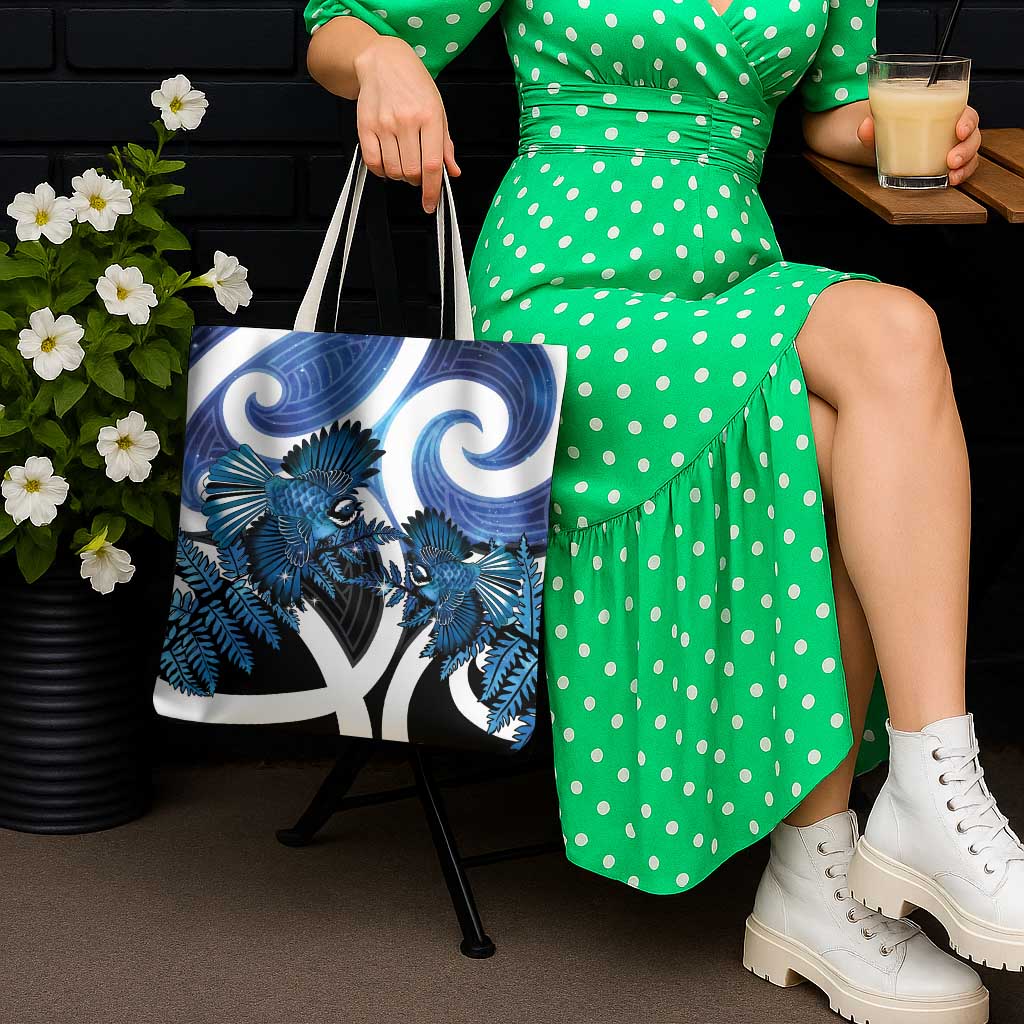 Piwakawaka New Zealand Matariki Tote Bag Maori New Year Silver Fern Blue Galaxy