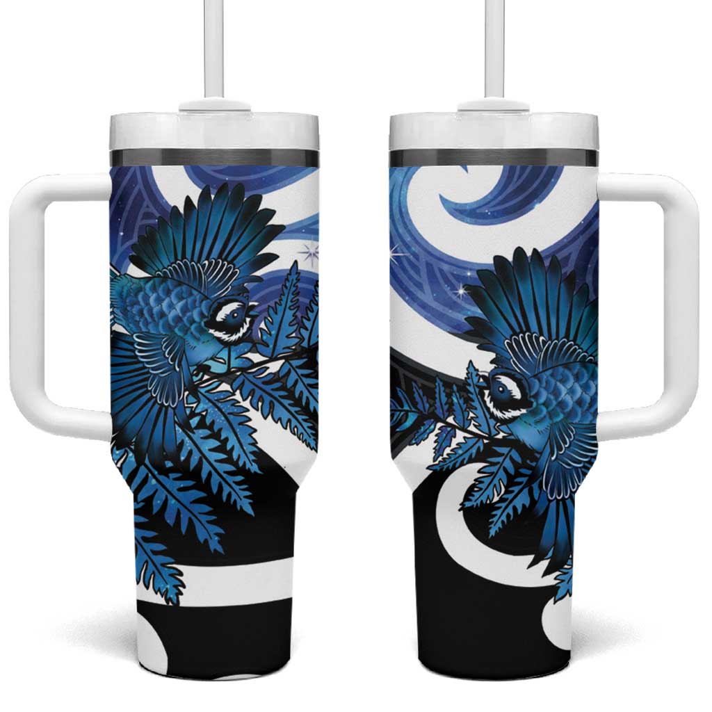 Piwakawaka New Zealand Matariki Tumbler With Handle Maori New Year Silver Fern Blue Galaxy