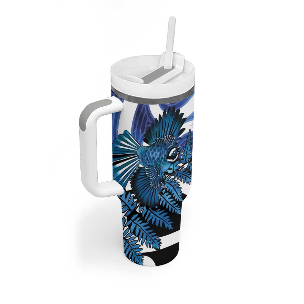 Piwakawaka New Zealand Matariki Tumbler With Handle Maori New Year Silver Fern Blue Galaxy