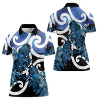 Piwakawaka New Zealand Matariki Women Polo Shirt Maori New Year Silver Fern Blue Galaxy LT14 - Polynesian Pride