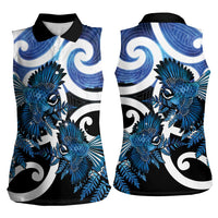Piwakawaka New Zealand Matariki Women Sleeveless Polo Shirt Maori New Year Silver Fern Blue Galaxy LT14 - Polynesian Pride
