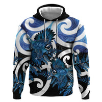 Piwakawaka New Zealand Matariki Zip Hoodie Maori New Year Silver Fern Blue Galaxy LT14 Pullover Hoodie Blue - Polynesian Pride