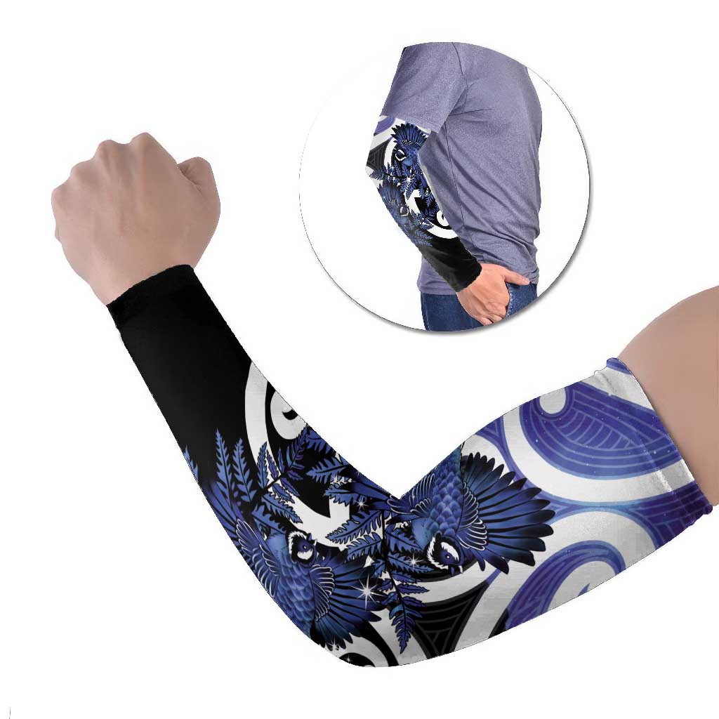 Piwakawaka New Zealand Matariki Arm Sleeves Maori New Year Silver Fern Purple Galaxy