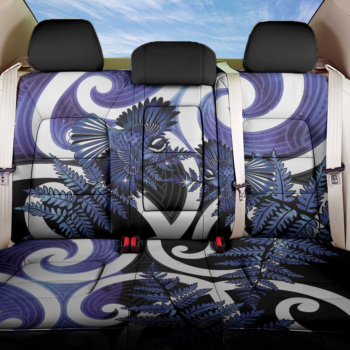 Piwakawaka New Zealand Matariki Back Car Seat Cover Maori New Year Silver Fern Purple Galaxy LT14 One Size Purple - Polynesian Pride