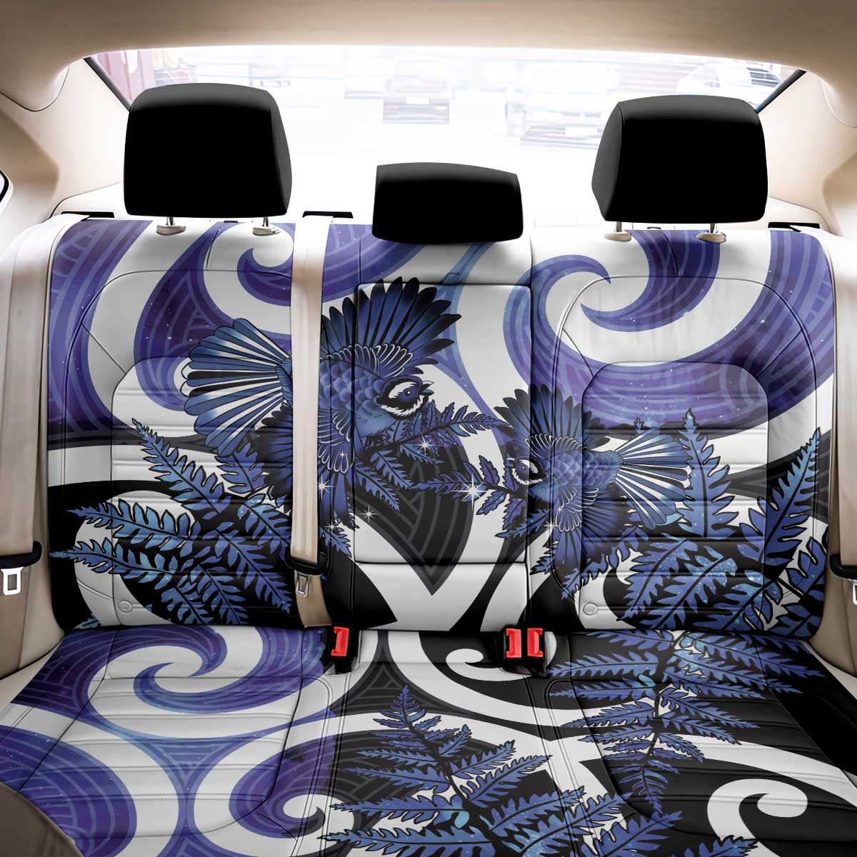 Piwakawaka New Zealand Matariki Back Car Seat Cover Maori New Year Silver Fern Purple Galaxy LT14 - Polynesian Pride