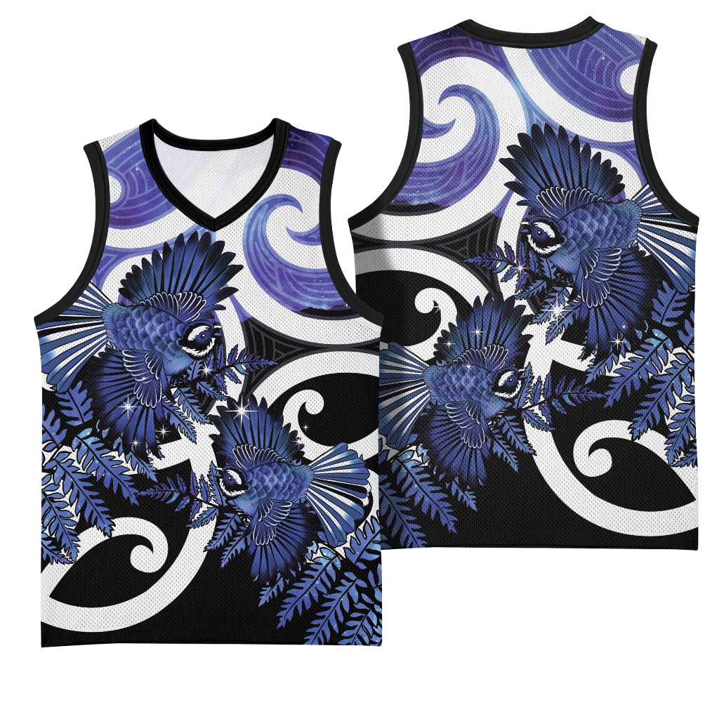 Piwakawaka New Zealand Matariki Basketball Jersey Maori New Year Silver Fern Purple Galaxy LT14 - Polynesian Pride