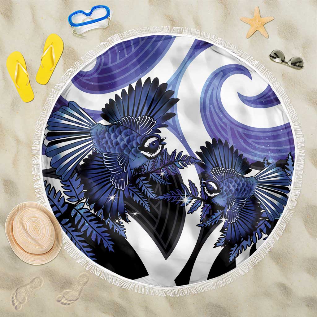 Piwakawaka New Zealand Matariki Beach Blanket Maori New Year Silver Fern Purple Galaxy