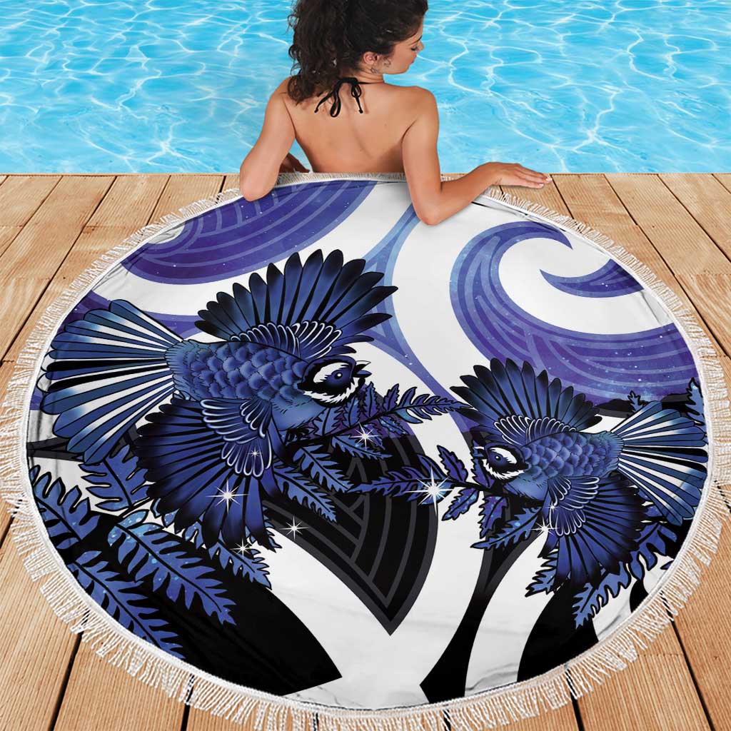 Piwakawaka New Zealand Matariki Beach Blanket Maori New Year Silver Fern Purple Galaxy