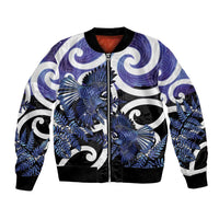 Piwakawaka New Zealand Matariki Bomber Jacket Maori New Year Silver Fern Purple Galaxy