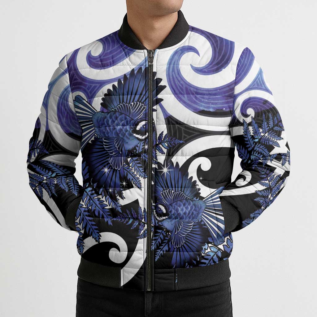 Piwakawaka New Zealand Matariki Bomber Puffer Jacket Maori New Year Silver Fern Purple Galaxy