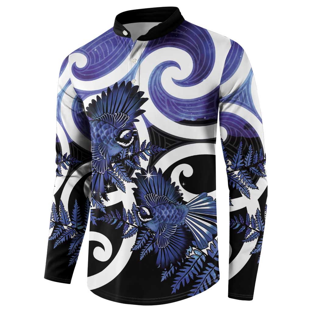 Piwakawaka New Zealand Matariki Button Sweatshirt Maori New Year Silver Fern Purple Galaxy