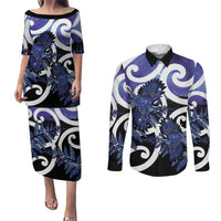 Piwakawaka New Zealand Matariki Couples Matching Puletasi and Long Sleeve Button Shirt Maori New Year Silver Fern Purple Galaxy LT14 Purple - Polynesian Pride