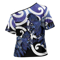 Piwakawaka New Zealand Matariki Cross Shoulder Shirt Maori New Year Silver Fern Purple Galaxy LT14 - Polynesian Pride