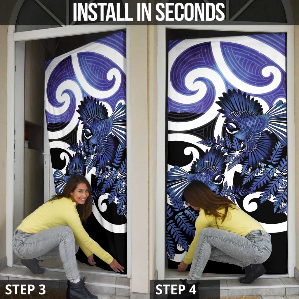 Piwakawaka New Zealand Matariki Door Cover Maori New Year Silver Fern Purple Galaxy LT14 - Polynesian Pride